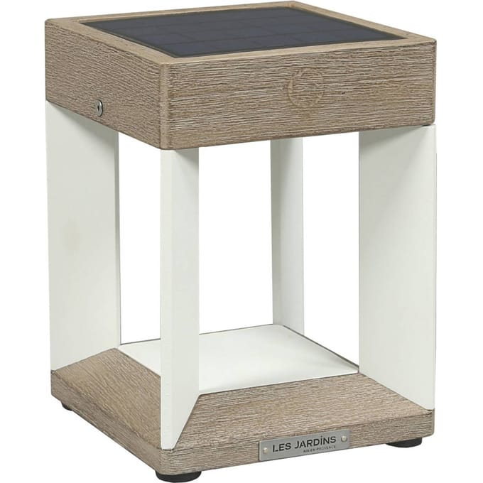 Les Jardins LED tafellamp solar Teckalu, wit/licht hout