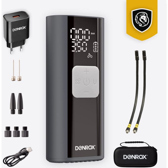 Donrox Ride F524 – Bundel Compressor | Luchtcompressor | Bandenpomp Fiets & Auto | Elektrische Fietspomp – Draadloos & Compact
