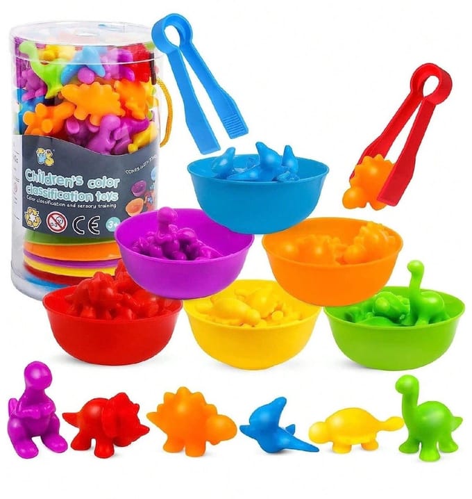 Montessori Sorteer Speelgoed | Dino | 17 x 9.5 cm | Sensory | Motoriek | Cognitief | Kleurrijk