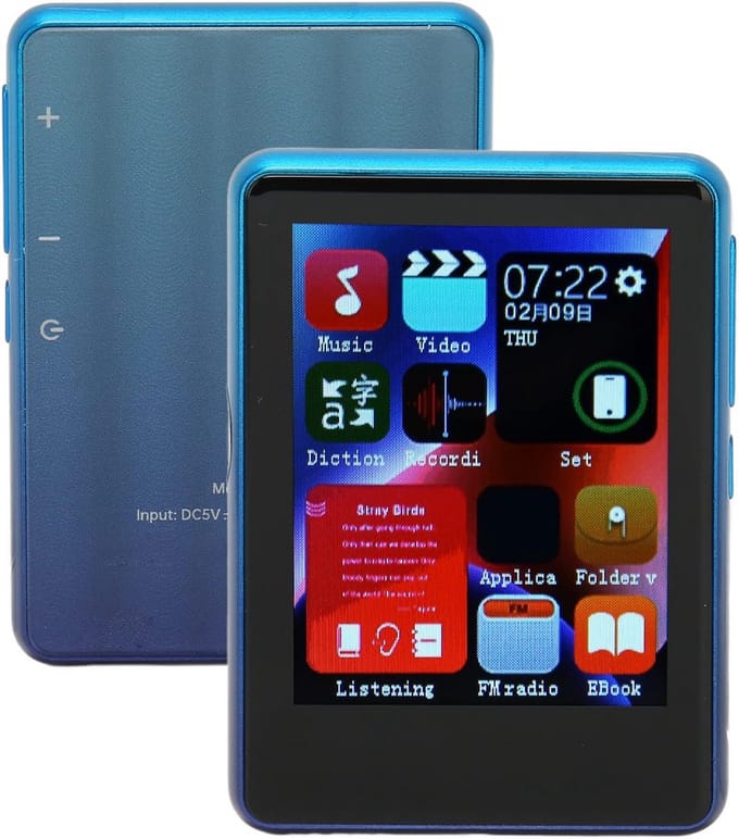 Draagbare MP3 Speler met Touchscreen, Bluetooth 5.0 en Uitbreidbaar Geheugen - Blauw