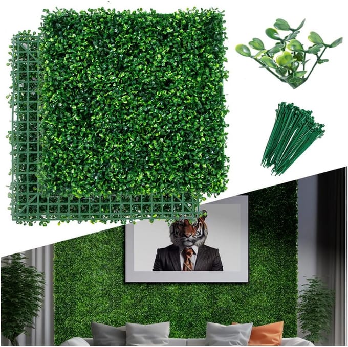 Kunstgras Wandpanelen Set - Realistische Verticale Tuin Decoratie (12 stuks, 10x10 cm)
