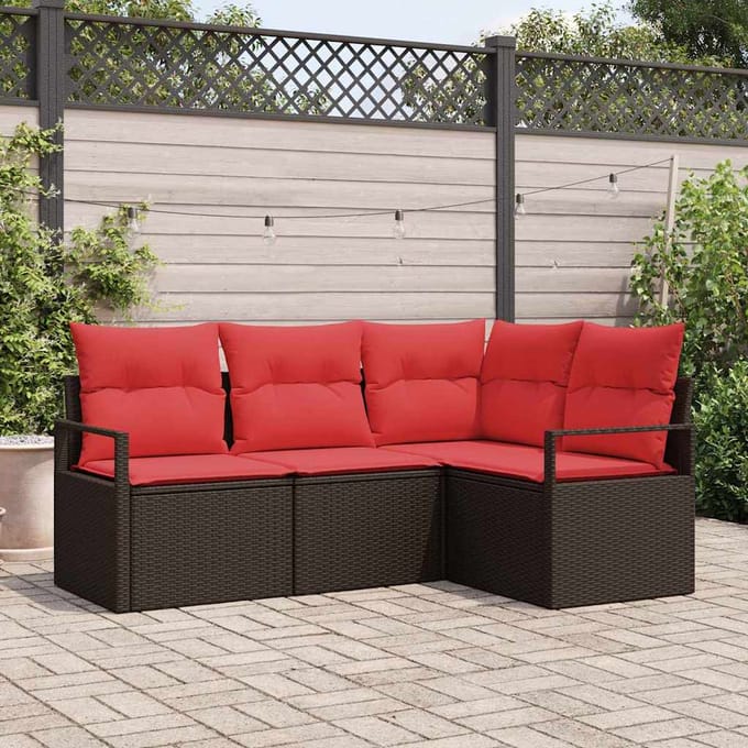 vidaXL - Tuinbank - Set - 4 - st - Bruin - en - Rood - poly - rattan