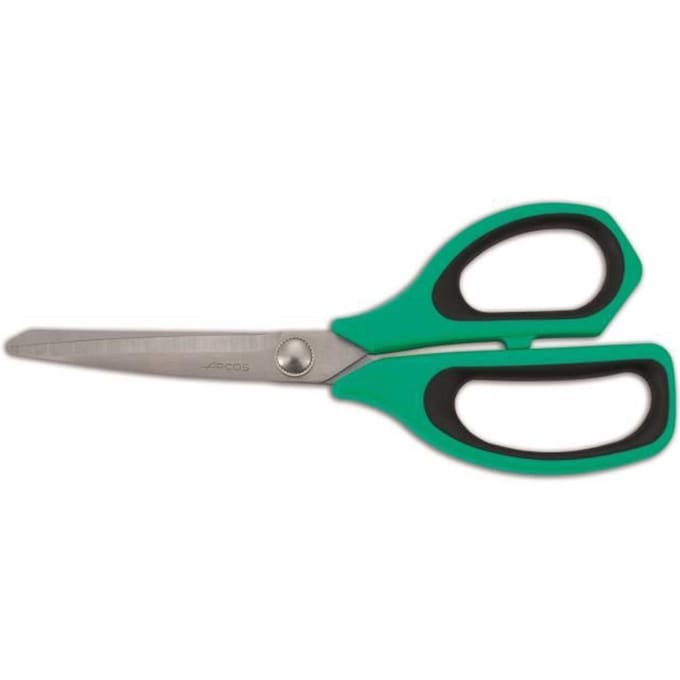 Ciseaux de cuisine Arcos 185621 en acier inoxydable et manche Polypropylène + élastomère vert 215 mm sous blister.