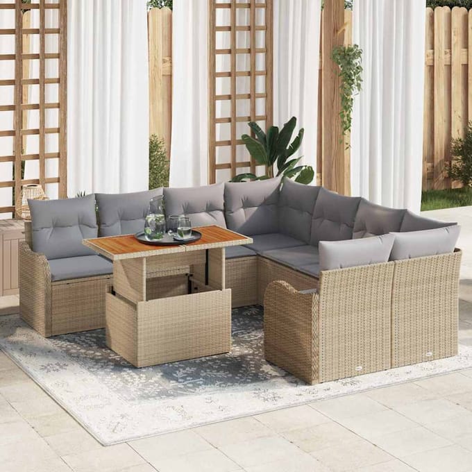 vidaXL - Tuinbank - Set - 9 - st - Beige - Poly - rattan