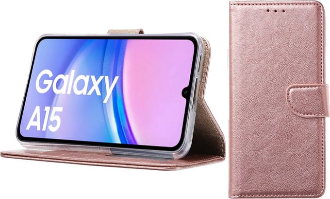 Bixb Hoesje Geschikt voor Samsung Galaxy A15 – portemonnee bookcase met pasjeshouder - Rosegoud