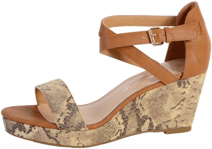 Sandalen met sleehak in slangenprint