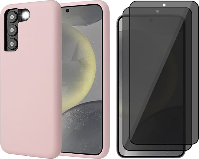 Hoesje geschikt voor Samsung Galaxy S24 Plus - 2x Privacy Screenprotector Volledig Dekkend Glas - Mat Back Case Roze