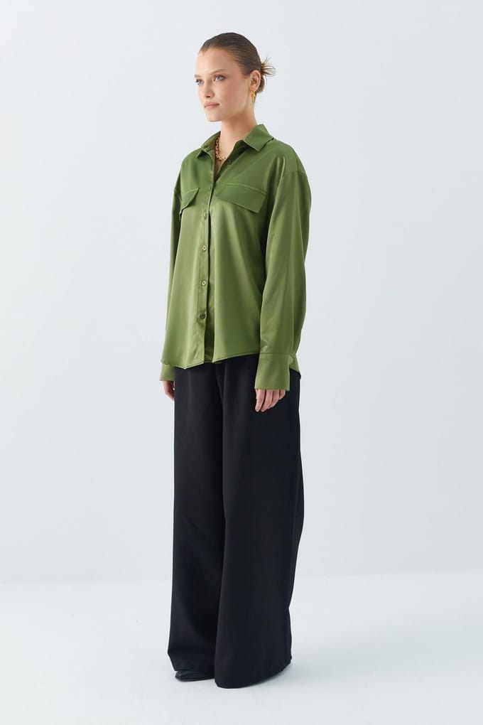 Satin Knopenoverhemd met Pocketdetail