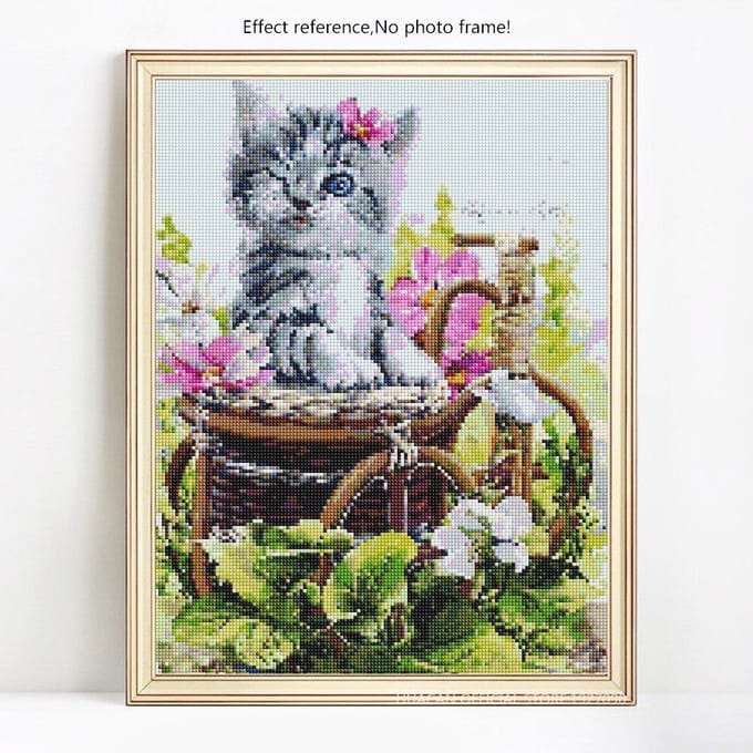 Peinture diamant 5d avec perceuse complète, Kits de points de croix d'animaux ronds, broderie de chat 20X30 gray