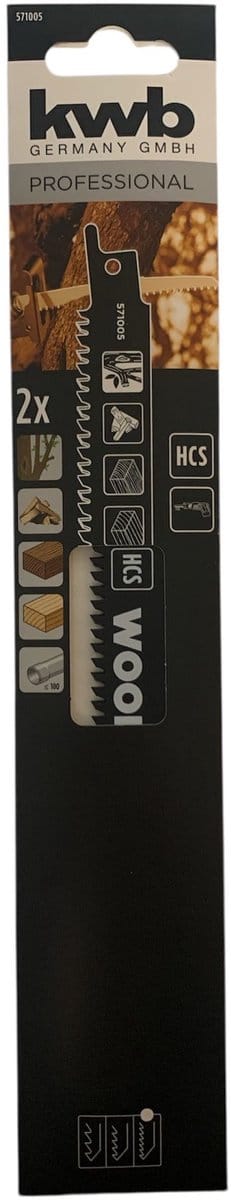 KWB reciprozaagblad – HCS staal – 24,2 cm – 2 stuks – Hout
