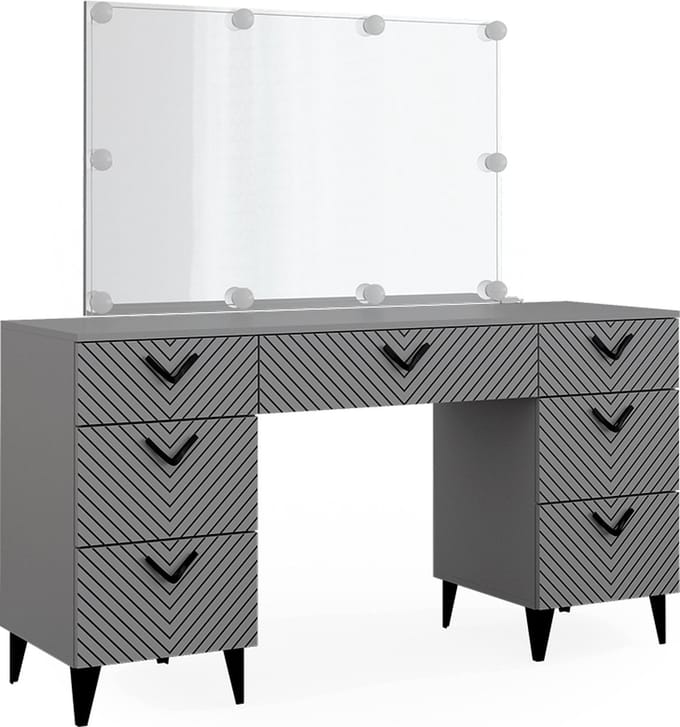 Vicco Kaptafel met licht Anett, Grijs, 150 cm met spiegel en LED-lichtslinger