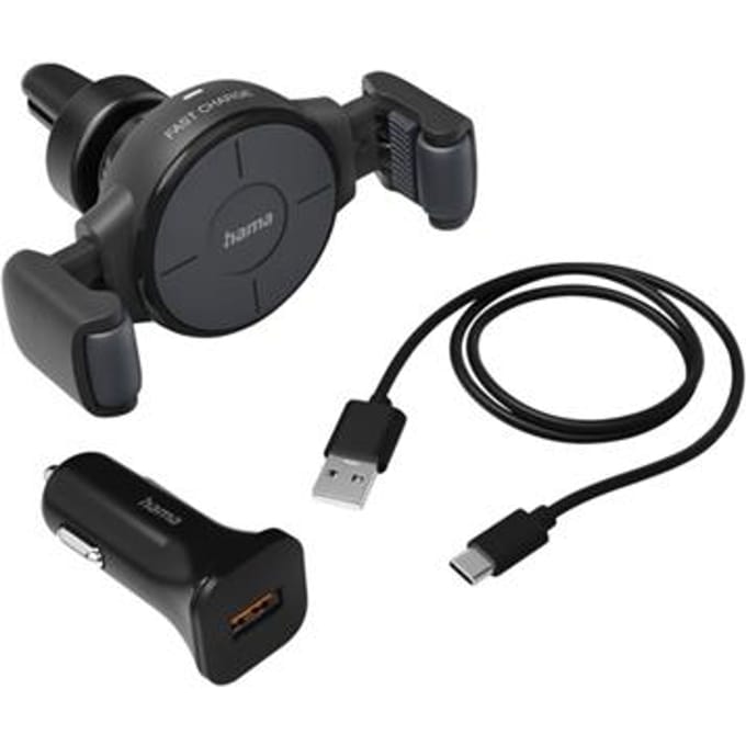 Hama Wireless Charger 10 W Magnetische aansluiting Qi Wireless Charging Grijs Auto Met smartphonehouder