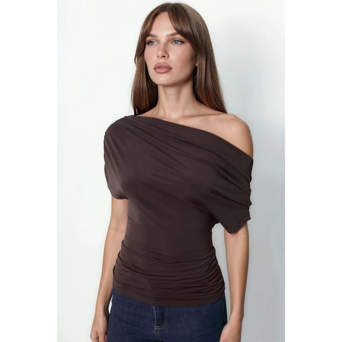 Asymmetrische Kraag Korte Mouw Blouse