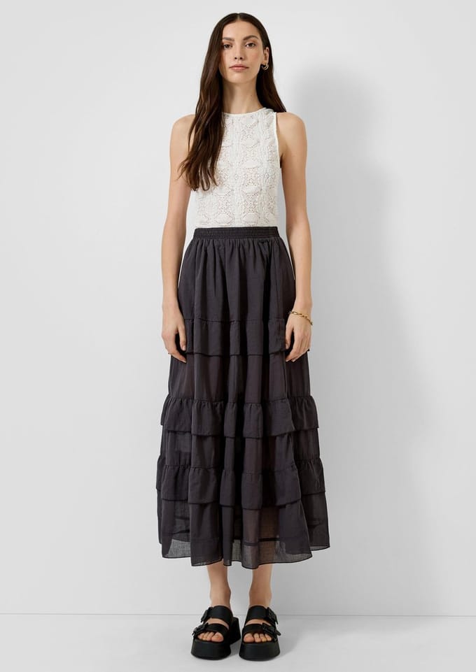 Bohémien flared volant midi rok dames QS