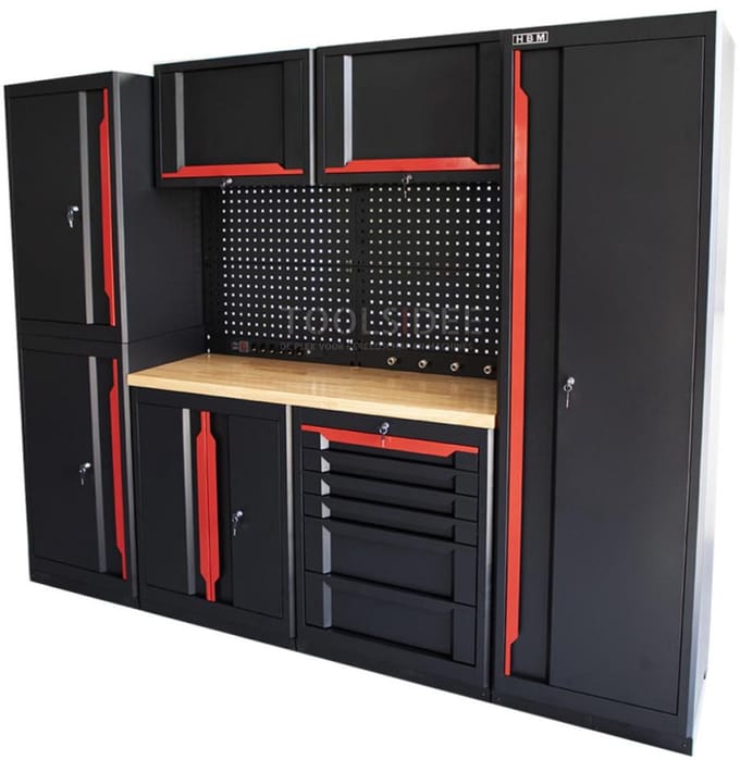 HBM expert modulair werkplaatssysteem, 10-delig, zwart rood