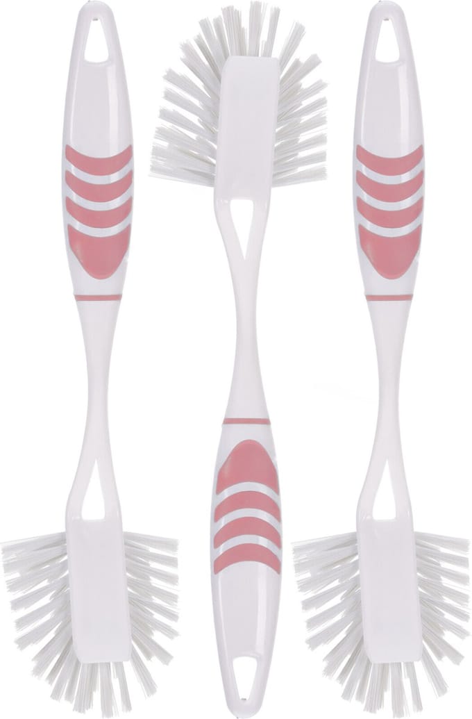 Afwasborstel met ophang lus - 3x stuks - roze - 29 cm