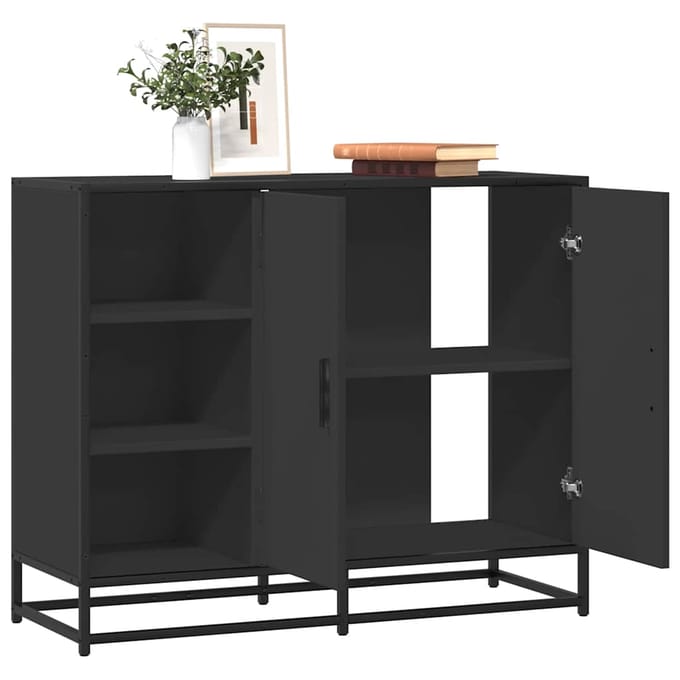 vidaXL - Dressoir - 92x35x76 - cm - bewerkt - hout - zwart