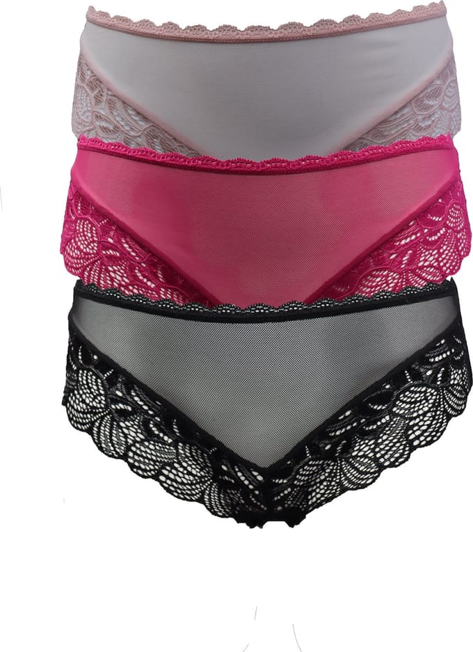 Vanilla - Dames slip, dames ondergoed, 3-Pack slips - Zwart/Roze/Rood - NBB110 - L