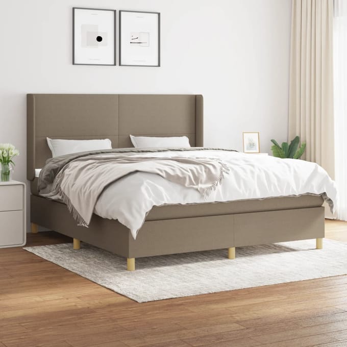 vidaXL - Boxspring - met - matras - stof - taupe - 180x200 - cm