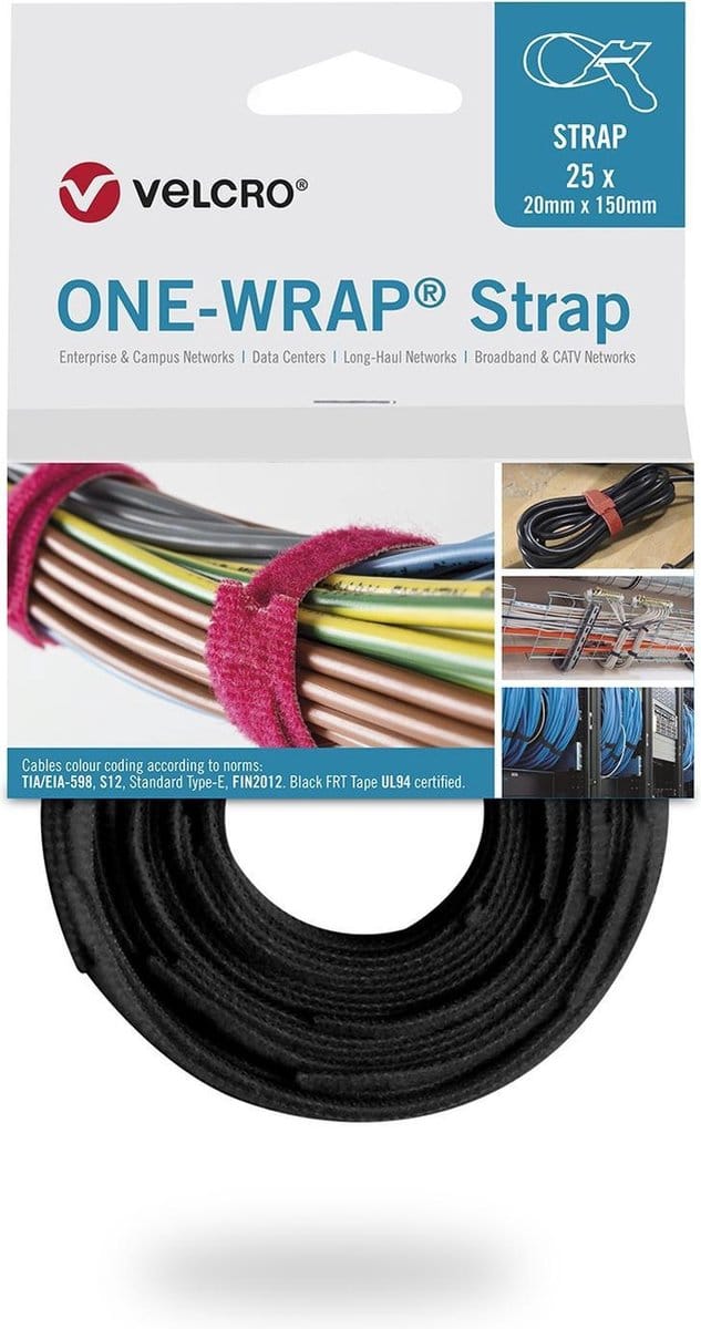 Velcro® ONE-WRAP® klittenband kabelbinder 20mm x 150mm Zwart
