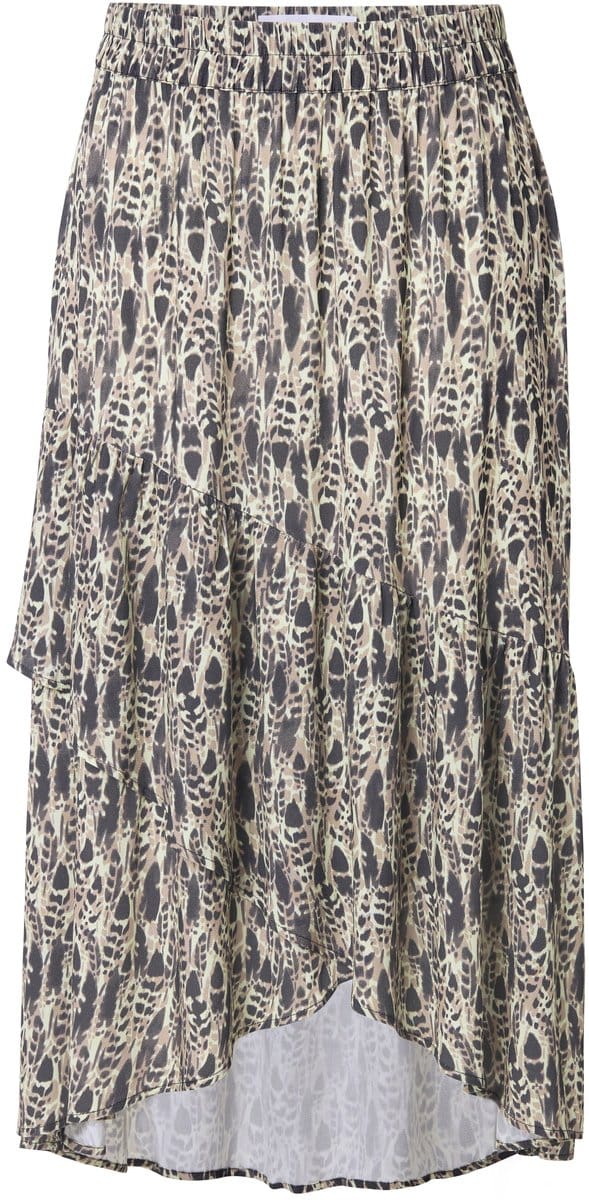 Ulla Popken - Dames - Maxirok print A-lijn siernaden elastische tailleband - Lichtmunt - Maat 42+