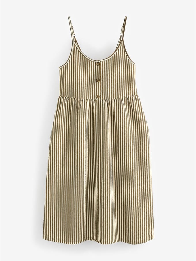 Next - Dames - 100% katoenen cami-zomerjurk met knoopsluiting - Groen