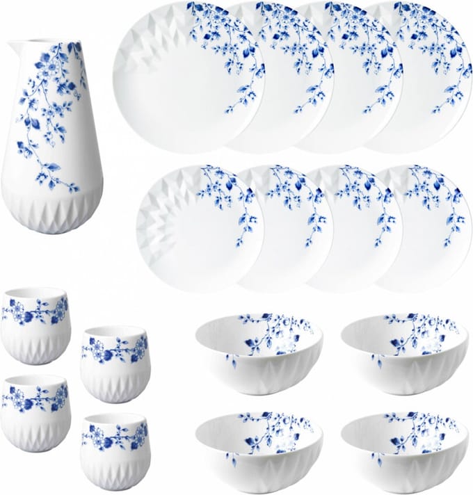 Heinen Delfts Blauw | Blauw Vouw serviesset | 5-delig | 4 pers.