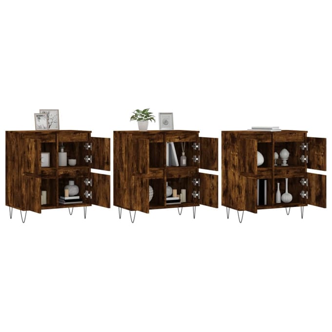 vidaXL - Dressoirs - 3 - st - bewerkt - hout - gerookt - eikenkleurig