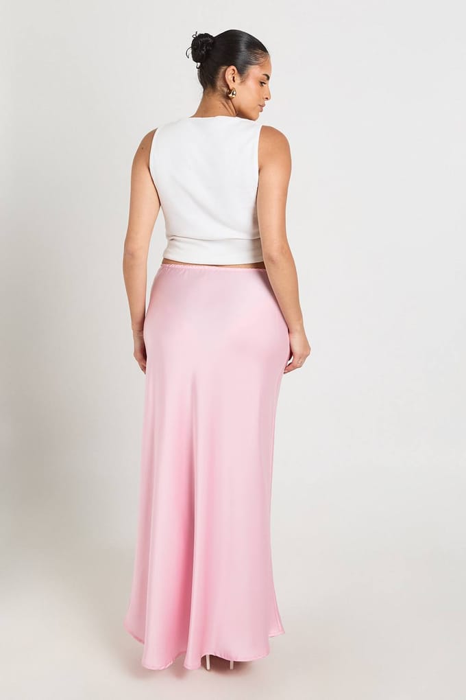 boohoo Dames Plus Satijnen Maxi Rok Met Trekkoord | Baby Roze | Maat: 54