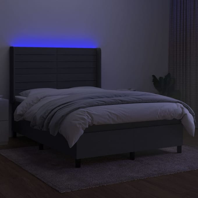 vidaXL - Boxspring - met - matras - en - LED - stof - donkergrijs - 140x200 - cm