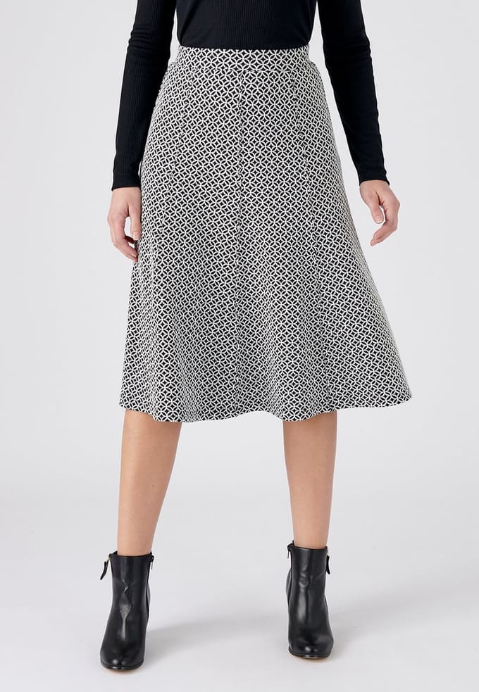 Damart - Uitlopende rok in stretch jacquard breisel - Dames - Zwart - 38