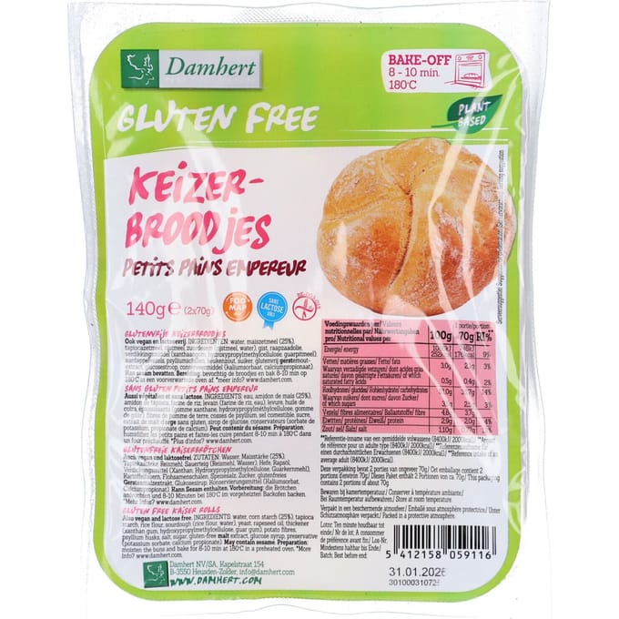 Damhert Glutenvrij Keizerbroodjes 140 Voeding