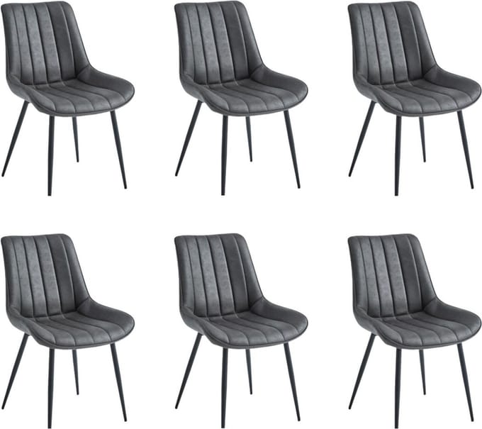 Colenis® - Verta Eetkamerstoel - Set Van 6 - Antraciet - Microfiber Stof - Industrieel