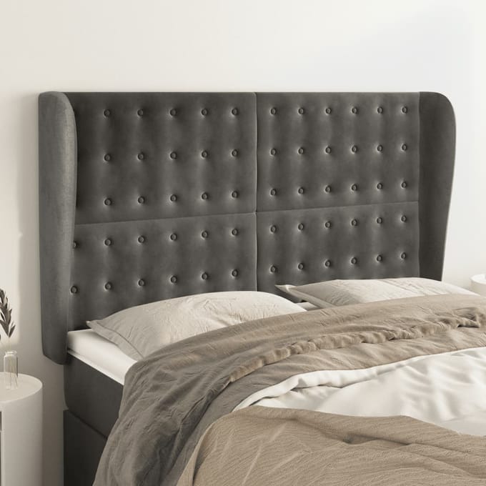 vidaXL - Hoofdbord - met - randen - 147x23x118/128 - cm - fluweel - donkergrijs