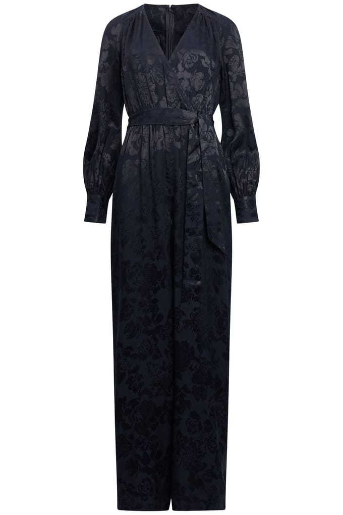 French Connection Arya Satin Jacquard Jumpsuit Marine Taglia: 10 | Tute Outlet | Donna