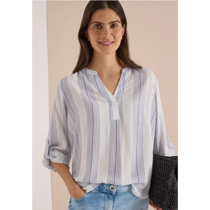 Blouse met 3/4-mouwen, omgeslagen manchetten en strepen