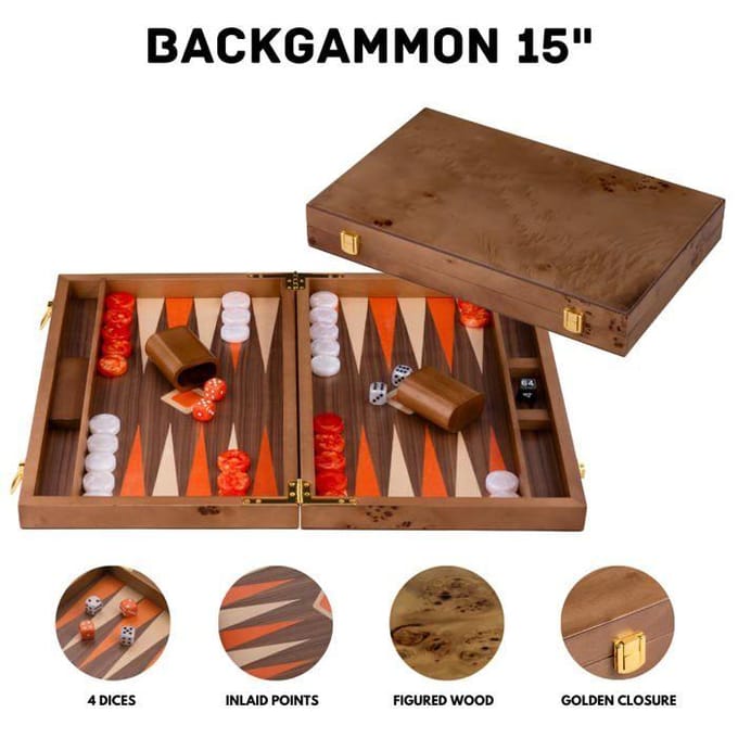 Backgammon 15" oranje & maple veneer - Longfield