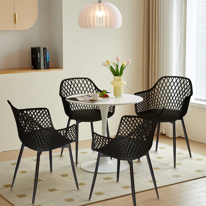 EGGREE eettafel en stoelen set - witte tafel Ø 70 cm met 4 stoelen - voor bar - kookeiland - café en eetkamer