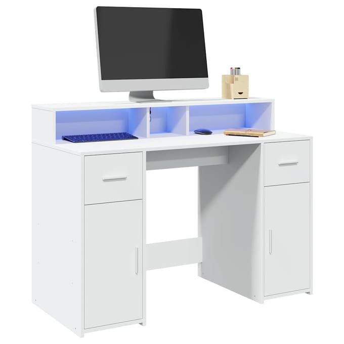 vidaXL - Bureau - met - LED-verlichting - 120x55x91 - cm - bewerkt - hout - wit