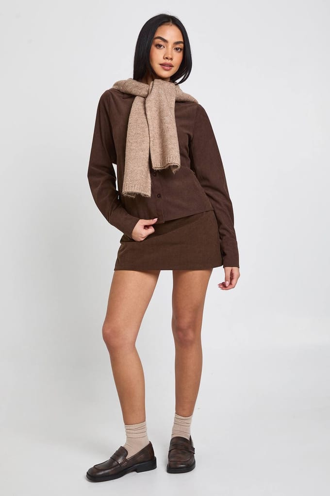 boohoo Dames Corduroy Mini Rok | Chocolate | Maat: 6