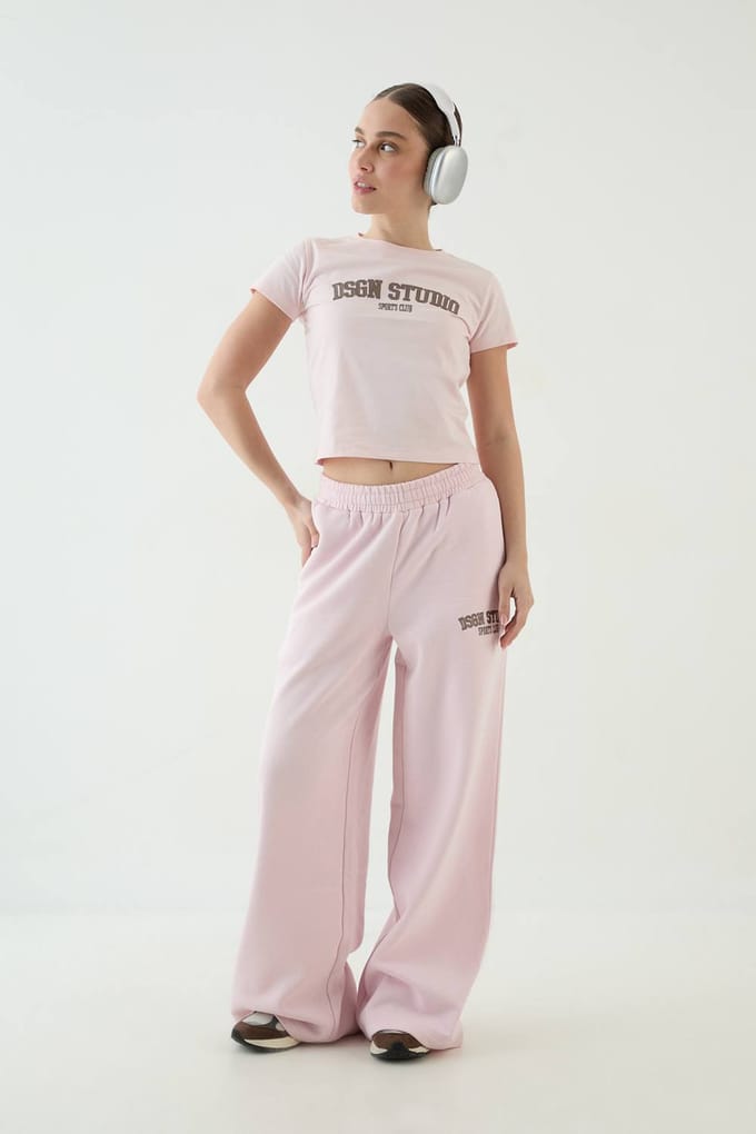 Dames Dsgn Studio Applique Rechte Pijp Joggingbroek | Light Pink | Maat: 2XL