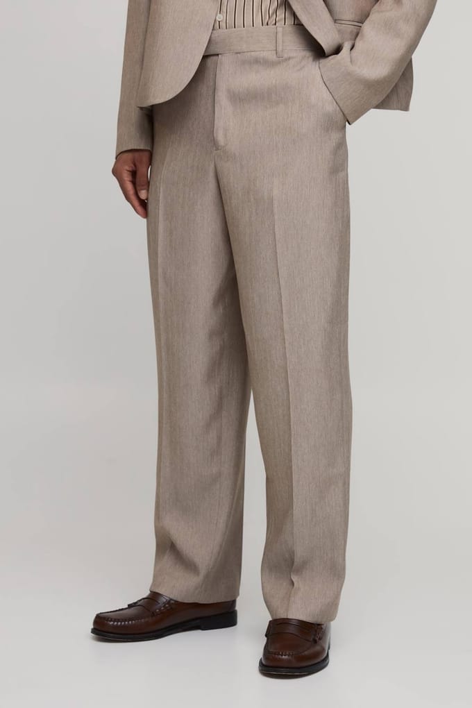 Herringbone Relaxed Fit Tailored Trousers | Taupe | Size 38