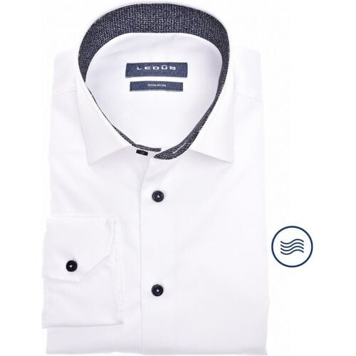 Ledûb Overhemd Cotton Blend Collar Contrast Wit-Donker Blauw / male
