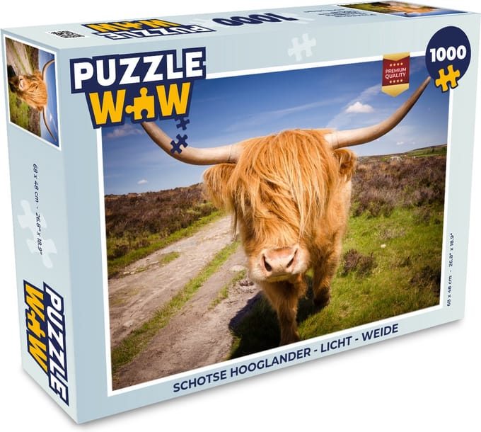 Puzzel Schotse hooglander - Licht - Weide - Legpuzzel - Puzzel 1000 stukjes volwassenen