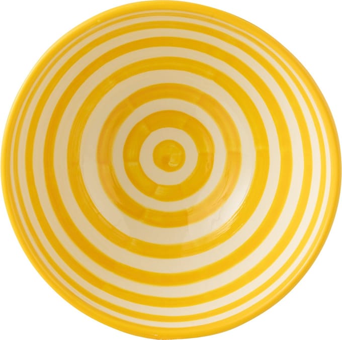 J-Line kom Granada Stripes High - keramiek - wit/geel - large - Ø 28 cm
