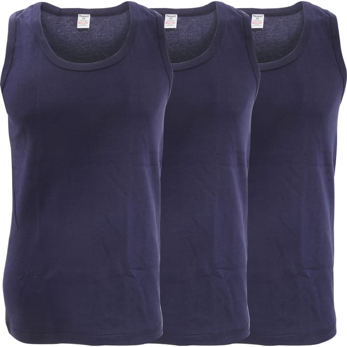 Floso Hereninterlock Single Vest (Pakket van 3) (Marine)