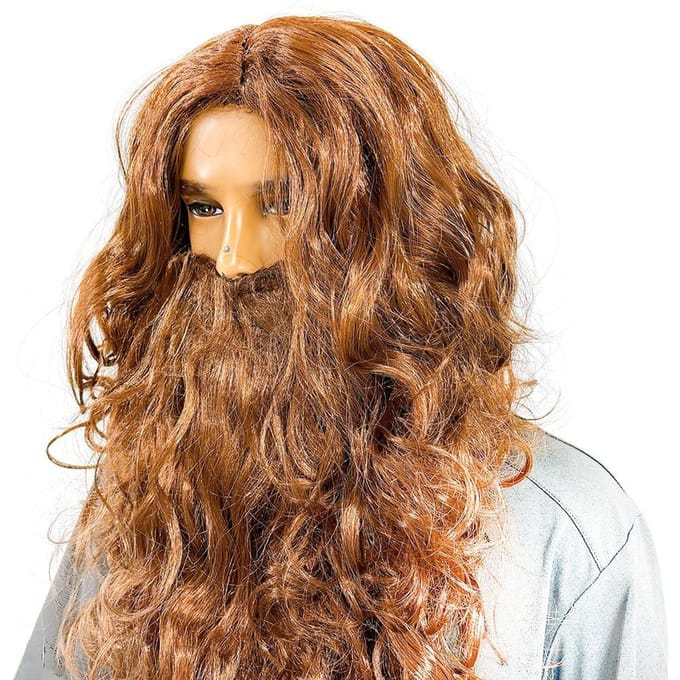 Halloween bruin pruik, Jezus Kerstman lang krullend haar One size bruin