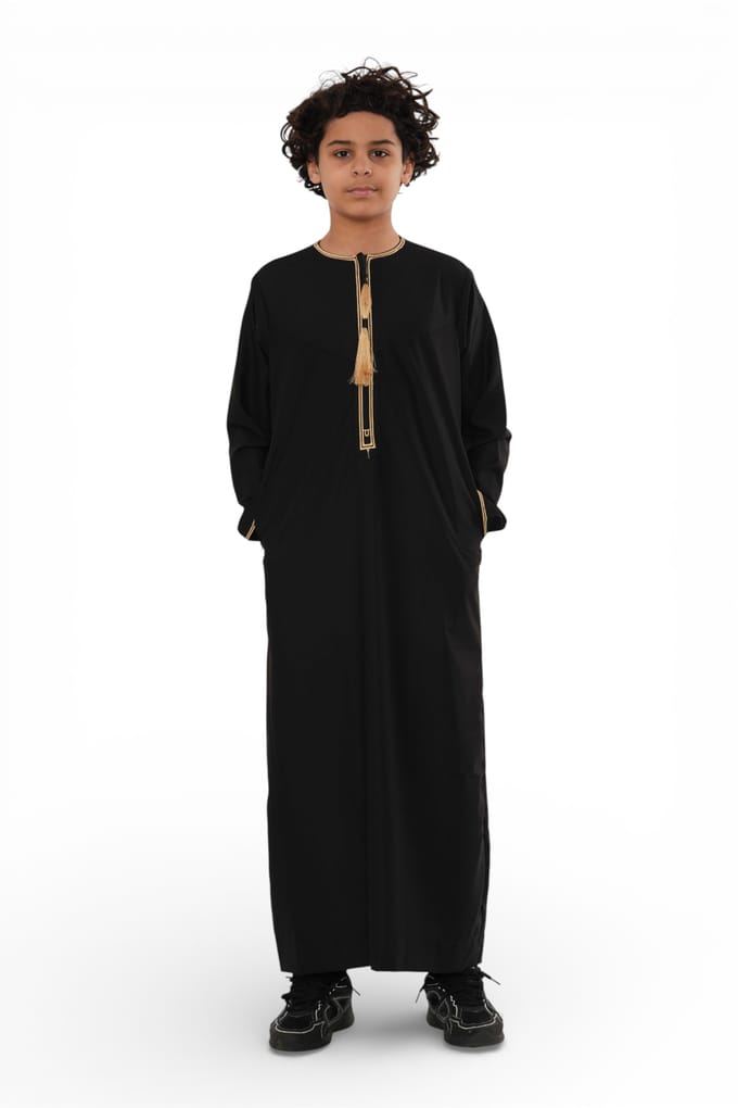 Kinderen jongens Ramadan zwarte Marokkaanse Thobe gewaad Emirati Eid Jubba-TT-003