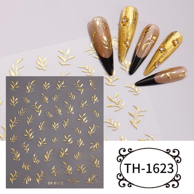 Brons Kleurige Nail Art Sticker 3D Holle Bloem Nagel Decals Nagel Accessoires TH-1623