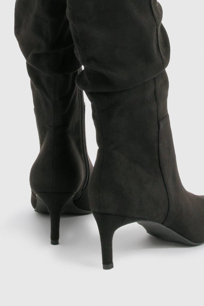 boohoo Dames Geruched kniehoge stiletto laarzen | Black | Maat: 8